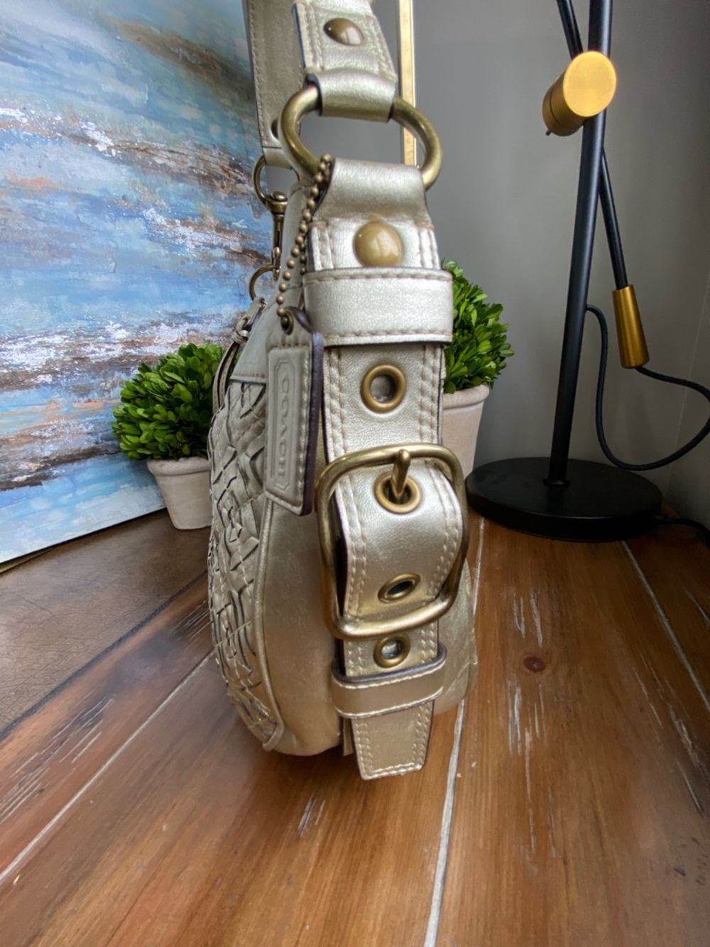 Coach Gold Woven Zoe Buckle Shoulder Bag - Picture 7 of 17